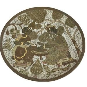Vintage India Brass Metal Bowl‎ Hand Painted Embossed